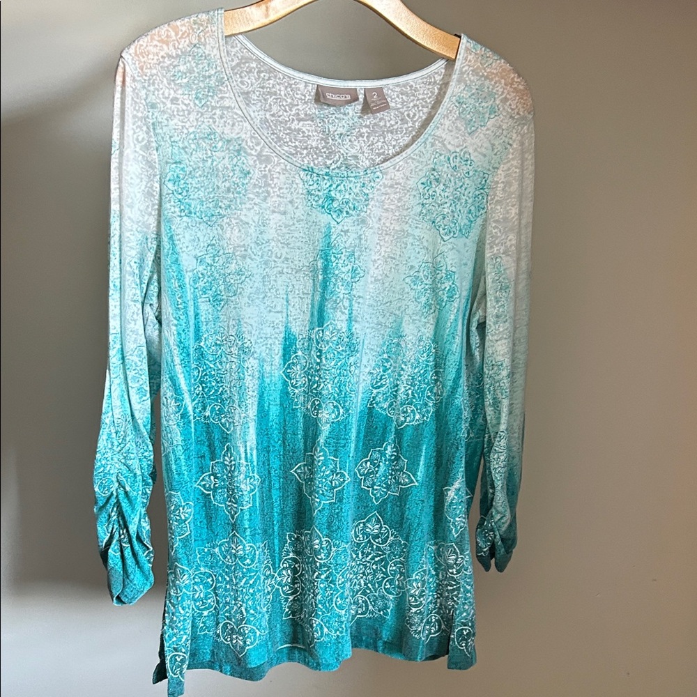 Chico's Aqua Ombre Long Sleeve Top